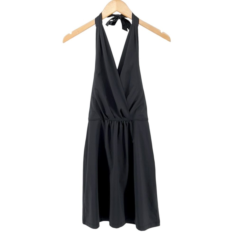 Athleta Go Anywhere Halter Dress Sz 8 Black Built In Bra  Featherweight Stretch - Picture 2 of 16
